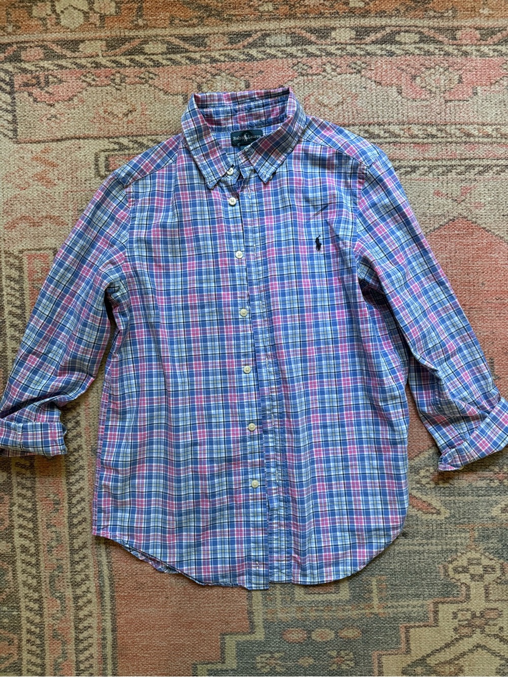 Ralph Lauren Blue & Pink Plaid Button-Up Shirt | L (14–16)